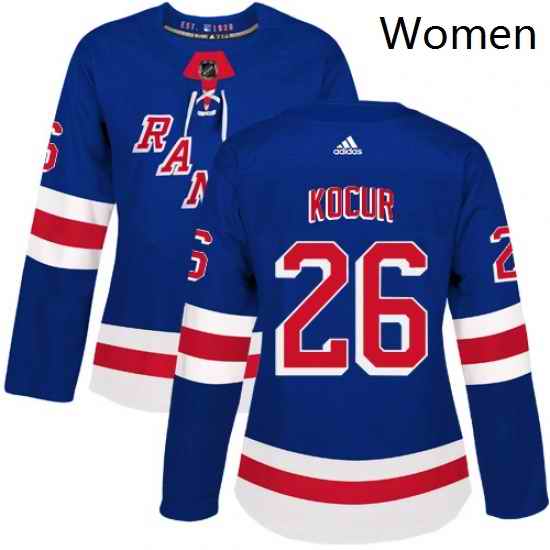 Womens Adidas New York Rangers 26 Joe Kocur Authentic Royal Blue Home NHL Jersey
